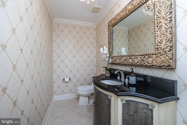 23 Street Rd, Newtown Square, PA 19073 - bathroom with crown molding, vanity, toilet, baseboards, and tile patterned flooring