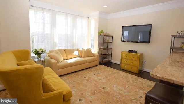 7524 Morris St Unit 5, Fulton, MD 20759 - living room featuring baseboards, crown molding, wood finished floors, and recessed lighting