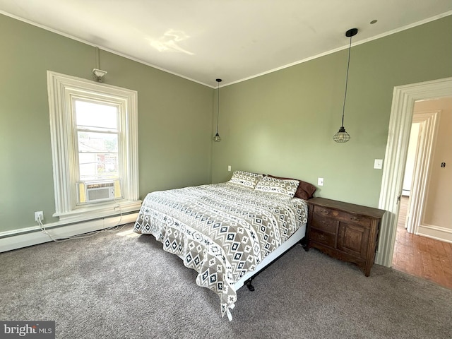 726 E Main St, Lock Haven, PA 17745 - bedroom featuring crown molding, carpet flooring, cooling unit, and baseboard heating