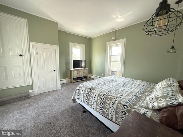 726 E Main St, Lock Haven, PA 17745 - bedroom with crown molding, carpet flooring, a baseboard radiator, and cooling unit