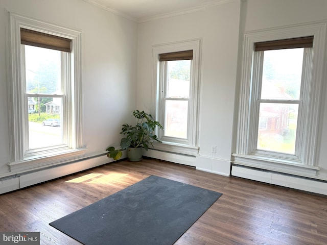 726 E Main St, Lock Haven, PA 17745 - spare room with crown molding, wood finished floors, and a baseboard heating unit