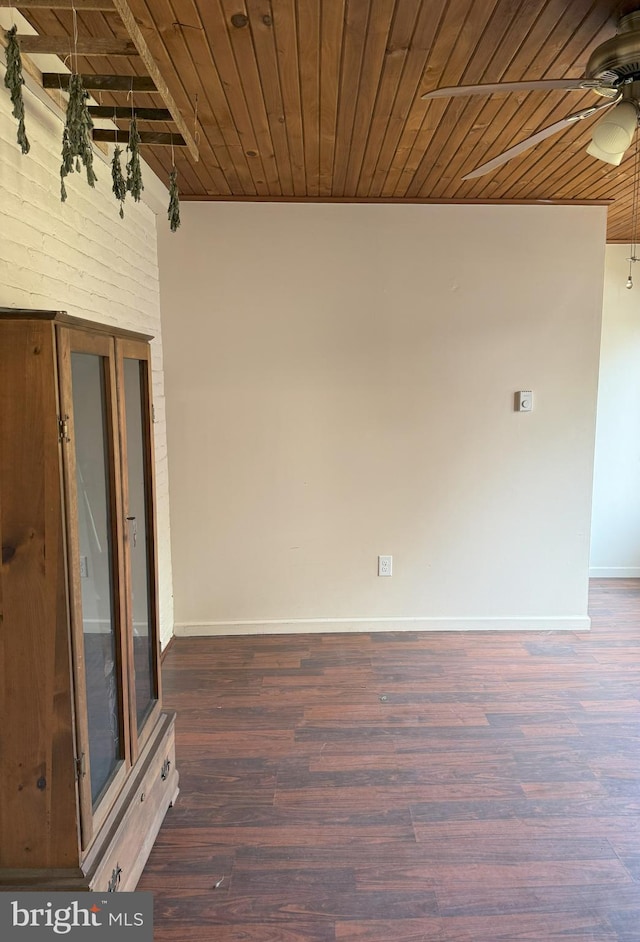 726 E Main St, Lock Haven, PA 17745 - empty room featuring ceiling fan, wooden ceiling, and dark wood-type flooring
