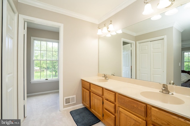 11 Adams Ct, Plainsboro, NJ 08536 - bathroom with double vanity, connected bathroom, baseboards, and ornamental molding
