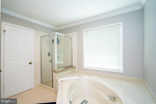 11 Adams Ct, Plainsboro, NJ 08536 - full bathroom featuring a bath, a shower stall, crown molding, and tile patterned floors