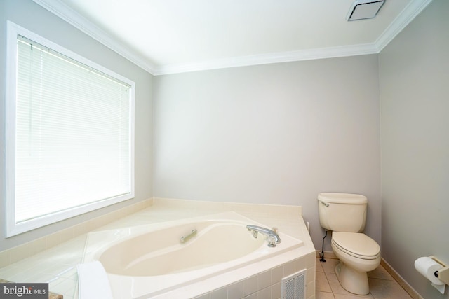 11 Adams Ct, Plainsboro, NJ 08536 - full bathroom with a bath, toilet, tile patterned flooring, and ornamental molding