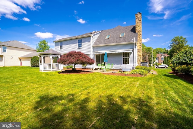 11 Adams Ct, Plainsboro, NJ 08536 - rear view of house featuring a gazebo, a chimney, a lawn, and central air condition unit
