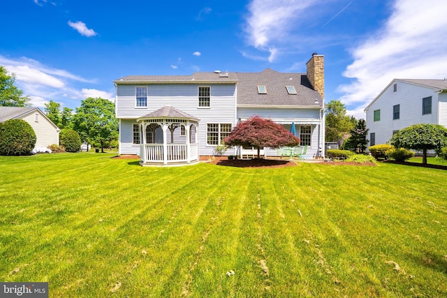 11 Adams Ct, Plainsboro, NJ 08536 - rear view of house featuring a gazebo, a yard, and a chimney