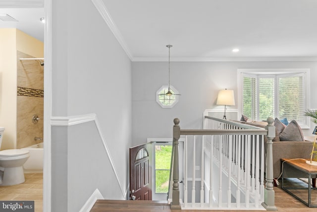 7102 Walnut Ave, Baltimore, MD 21208 - stairway with ornamental molding and recessed lighting