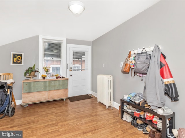 250 E E Main St, Waynesboro, PA 17268 - entryway with radiator, light wood-style flooring, baseboards, and vaulted ceiling