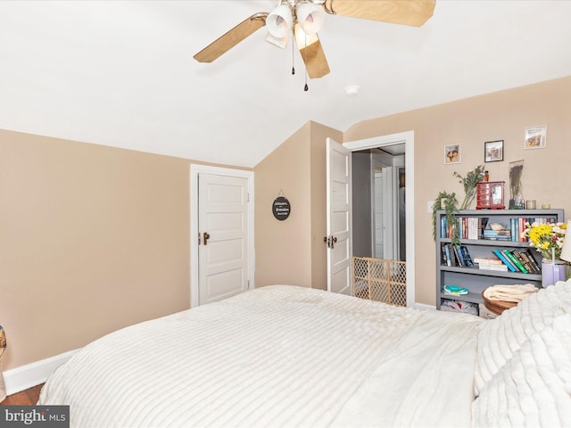 250 E E Main St, Waynesboro, PA 17268 - bedroom with vaulted ceiling, baseboards, ceiling fan, and wood finished floors
