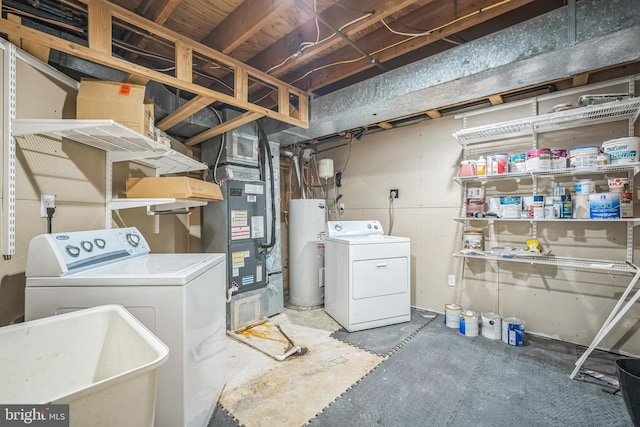 8361 Luce Ct, Springfield, VA 22153 - unfinished basement featuring electric water heater and washer and clothes dryer