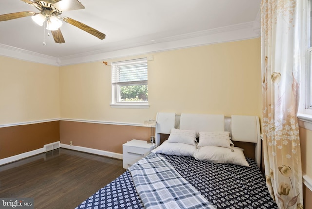 7434 Dickenson St, Springfield, VA 22150 - bedroom featuring wood finished floors, crown molding, baseboards, and a ceiling fan