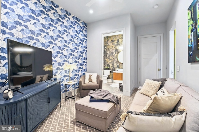 101 N Queen St Unit 409, Lancaster, PA 17603 - living room with recessed lighting, wallpapered walls, and baseboards