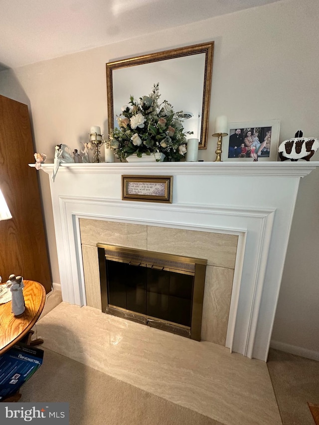 23 N Valley View Ln, Keyser, WV 26726 - detailed view of a fireplace, carpet flooring, and baseboards