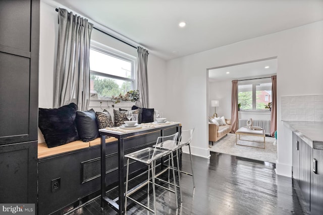 5319 Ames St NE, Washington, DC 20019 - office area with radiator, dark wood-style floors, recessed lighting, and baseboards