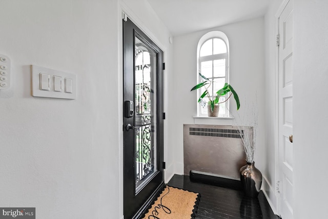 5319 Ames St NE, Washington, DC 20019 - foyer entrance with radiator heating unit, wood finished floors, and baseboards