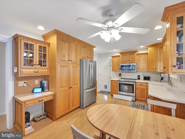 52 Circle Dr, Ephrata, PA 17522 - kitchen featuring appliances with stainless steel finishes, a sink, light countertops, recessed lighting, and ceiling fan