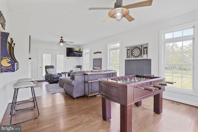 5040 Hummingbird Ln, Warrenton, VA 20187 - recreation room featuring a ceiling fan, wood finished floors, and baseboards