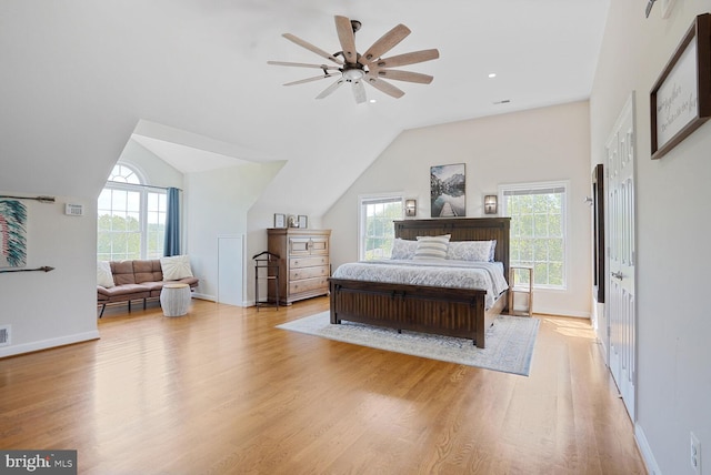 5040 Hummingbird Ln, Warrenton, VA 20187 - bedroom with multiple windows, light wood-type flooring, lofted ceiling, baseboards, and recessed lighting