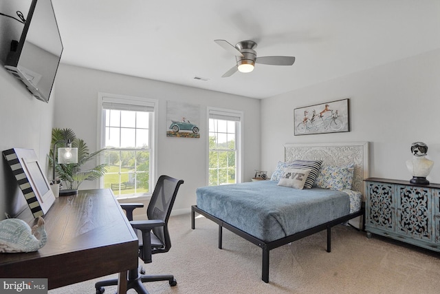 5040 Hummingbird Ln, Warrenton, VA 20187 - bedroom with light carpet, a desk, baseboards, and ceiling fan