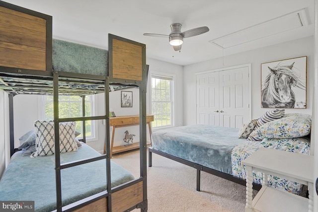 5040 Hummingbird Ln, Warrenton, VA 20187 - carpeted bedroom with attic access, a closet, and ceiling fan