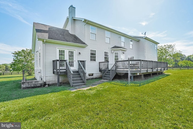 5040 Hummingbird Ln, Warrenton, VA 20187 - rear view of house with a wooden deck and a chimney