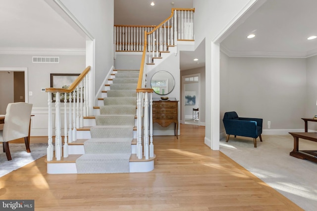 11 Woods Edge Rd, West Chester, PA 19382 - entrance foyer featuring stairs, crown molding, wood finished floors, recessed lighting, and baseboards