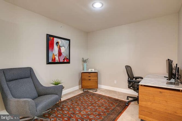 home office featuring baseboards and recessed lighting