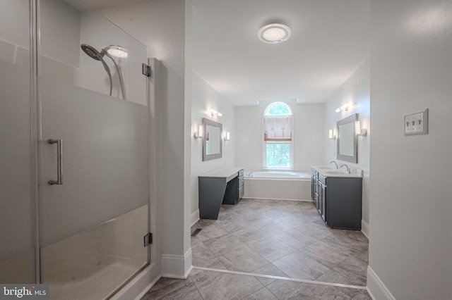 143 Bakerfield Dr, Middletown, DE 19709 - bathroom with a bath, baseboards, a shower stall, and vanity