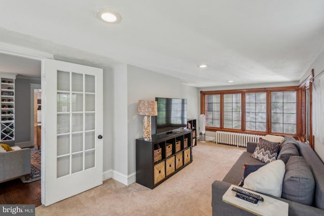 330 Wood Ln, Haddonfield, NJ 08033 - living room featuring radiator, recessed lighting, carpet, and baseboards