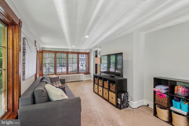 330 Wood Ln, Haddonfield, NJ 08033 - living area featuring radiator, carpet flooring, recessed lighting, and baseboards