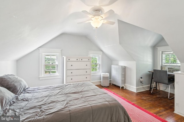 330 Wood Ln, Haddonfield, NJ 08033 - bedroom featuring radiator, wood finished floors, cooling unit, lofted ceiling, and a ceiling fan