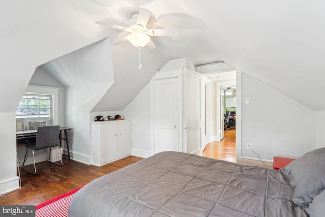 330 Wood Ln, Haddonfield, NJ 08033 - bedroom featuring vaulted ceiling, wood finished floors, ceiling fan, and cooling unit