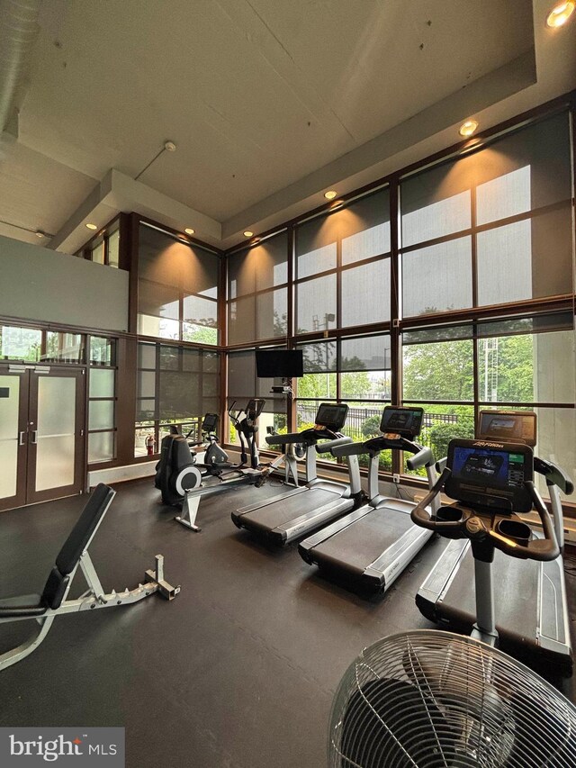 2429 Locust St Unit 319, Philadelphia, PA 19103 - gym with a high ceiling and recessed lighting