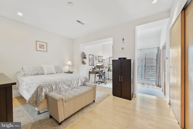 961 Randolph St NW Unit 3, Washington, DC 20011 - bedroom with light wood-style flooring, a desk, and recessed lighting