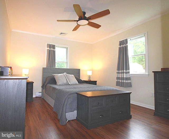 17 Greenridge Ave, Ridgely, MD 21660 - bedroom featuring ornamental molding, a baseboard radiator, dark wood finished floors, and multiple windows