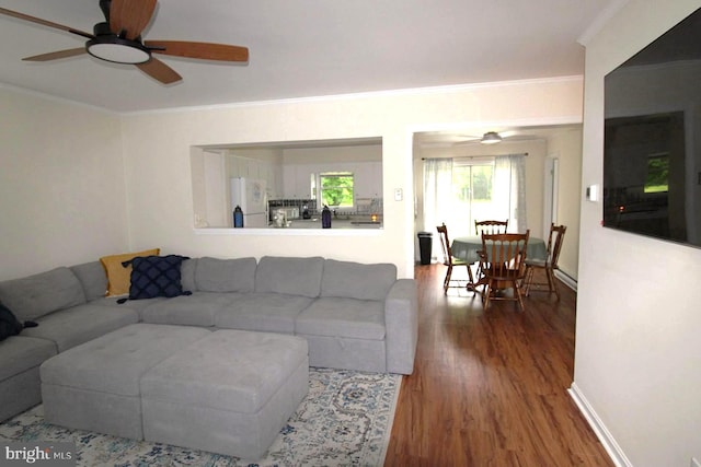 17 Greenridge Ave, Ridgely, MD 21660 - living area with wood finished floors, ceiling fan, and ornamental molding
