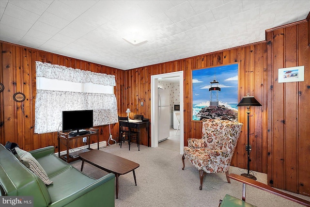 104 11th St, Ocean City, MD 21842 - carpeted living area featuring wood walls