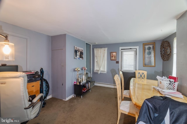 131 Main, Medford, NJ 08055 - dining room featuring carpet floors, a baseboard heating unit, and baseboards