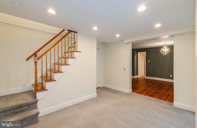 131 Main, Medford, NJ 08055 - staircase with recessed lighting, carpet floors, and baseboards