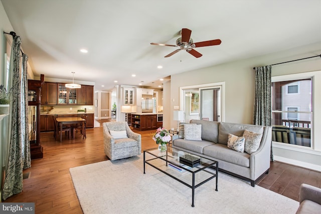 2371 N Edgewood St, Arlington, VA 22207 - living room featuring wood-type flooring, a ceiling fan, and recessed lighting