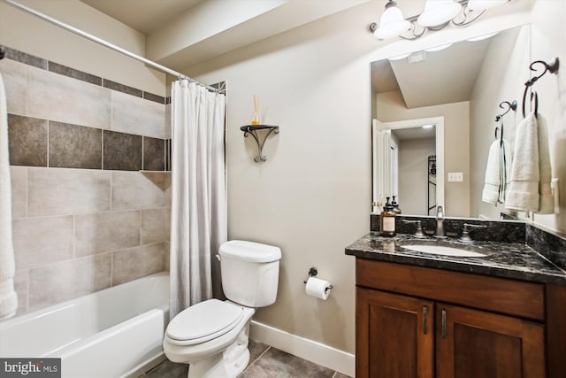 2371 N Edgewood St, Arlington, VA 22207 - bathroom featuring vanity, toilet, tile patterned flooring, shower / bath combo with shower curtain, and baseboards