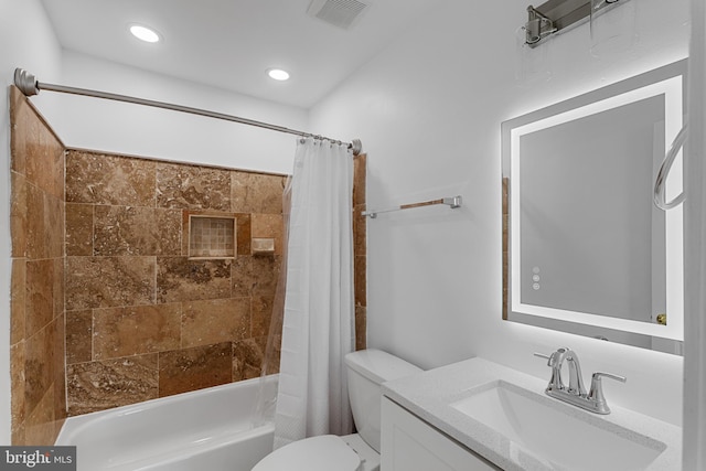20036 Appledowre Cir Unit 450, Germantown, MD 20876 - bathroom featuring vanity, toilet, shower / bathtub combination with curtain, and recessed lighting