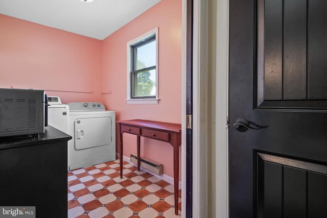 105 Stonewyck Dr, Lancaster, PA 17603 - laundry room with a baseboard radiator, washing machine and clothes dryer, and light flooring