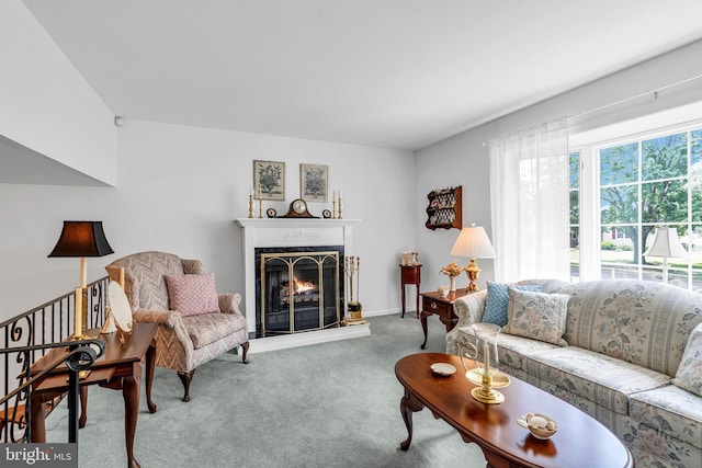 21 Kristin Way, Hamilton, NJ 08690 - living room featuring carpet floors, a warm lit fireplace, and baseboards