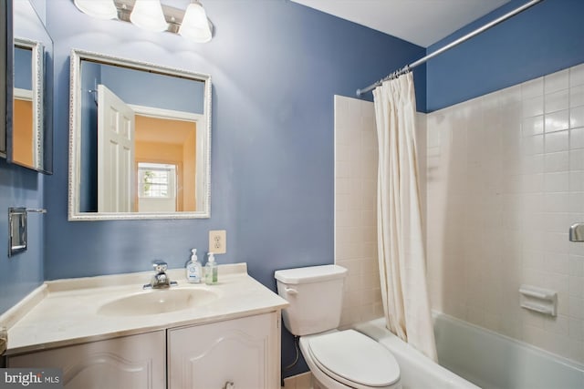 1881 Cold Creek Ct, Vienna, VA 22182 - bathroom with vanity, toilet, and shower / bathtub combination with curtain