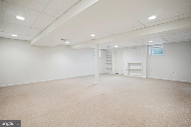 1881 Cold Creek Ct, Vienna, VA 22182 - basement featuring light colored carpet, a paneled ceiling, baseboards, and recessed lighting