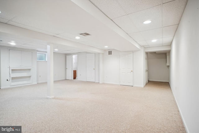 1881 Cold Creek Ct, Vienna, VA 22182 - below grade area with light colored carpet, a paneled ceiling, recessed lighting, and baseboards