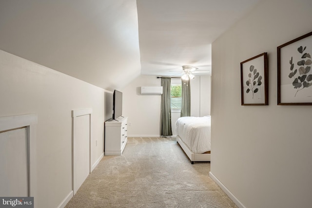 618 Ruth, Upper Chichester, PA 19014 - bedroom featuring an AC wall unit, light colored carpet, lofted ceiling, and baseboards