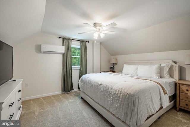 618 Ruth, Upper Chichester, PA 19014 - bedroom with a wall mounted AC, vaulted ceiling, light colored carpet, baseboards, and ceiling fan